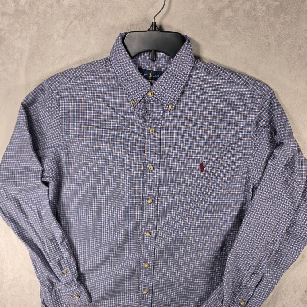 Polo Ralph Lauren Shirt Mens Large L Blue Plaid Check Long Sleeve Button Down